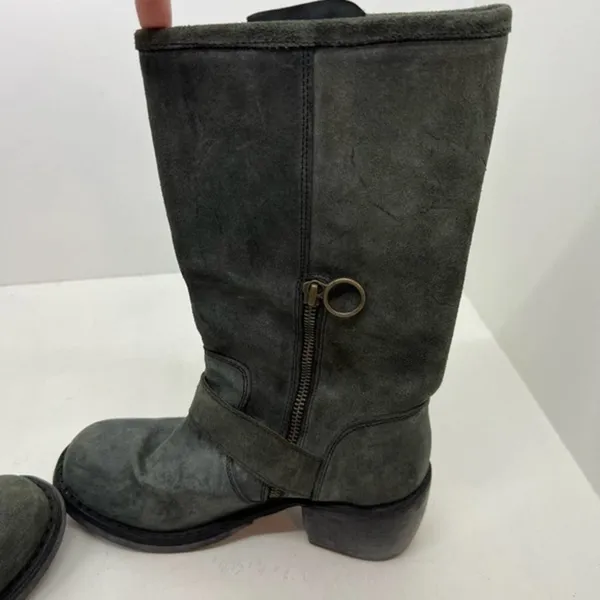 Fiorentini + Baker Mike moto Boot green pull on adjusable buckles sz 36.5 US 6.5 - Image 6