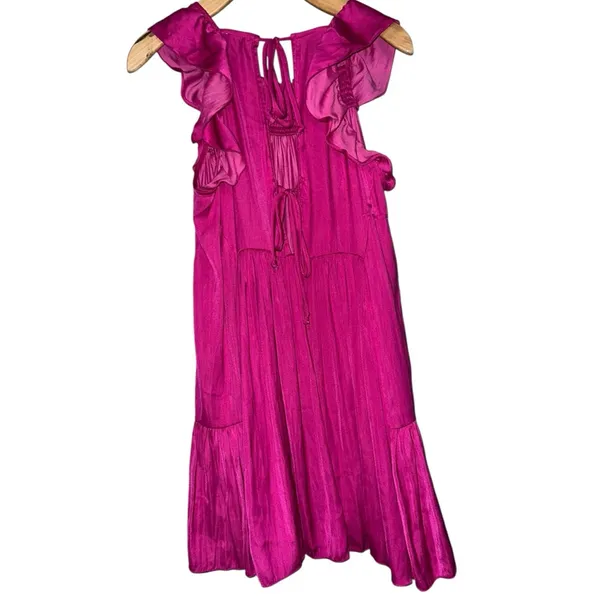 Free People Women’s XS Fuchsia Pink Want Your Love Ruffled Hems Tie Back Dress - Image 5
