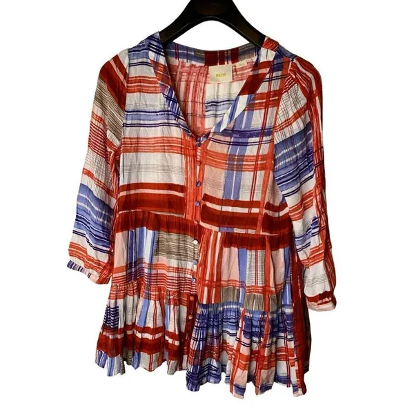 Maeve Anthropologie Lila Tiered Peasant Top Red White Blue Stripe size small - Image 2