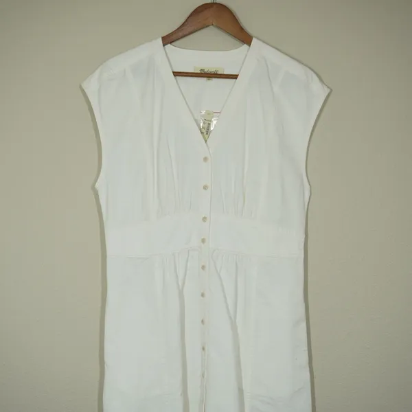 Madewell Size 10 Shirtdress White Denim Button Front Sleeveless V-Neck Capsleeve - Image 2