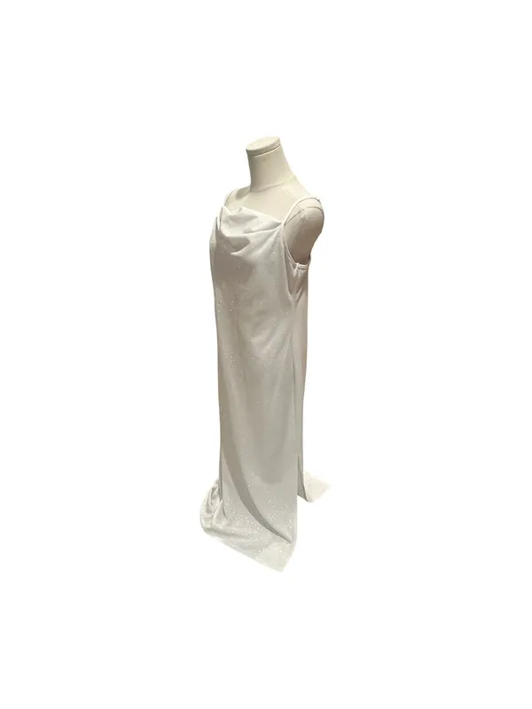 bebe White Sparkly Glitter Cowl Neck Maxi Slip Dress with Slit Size Medium - Image 2