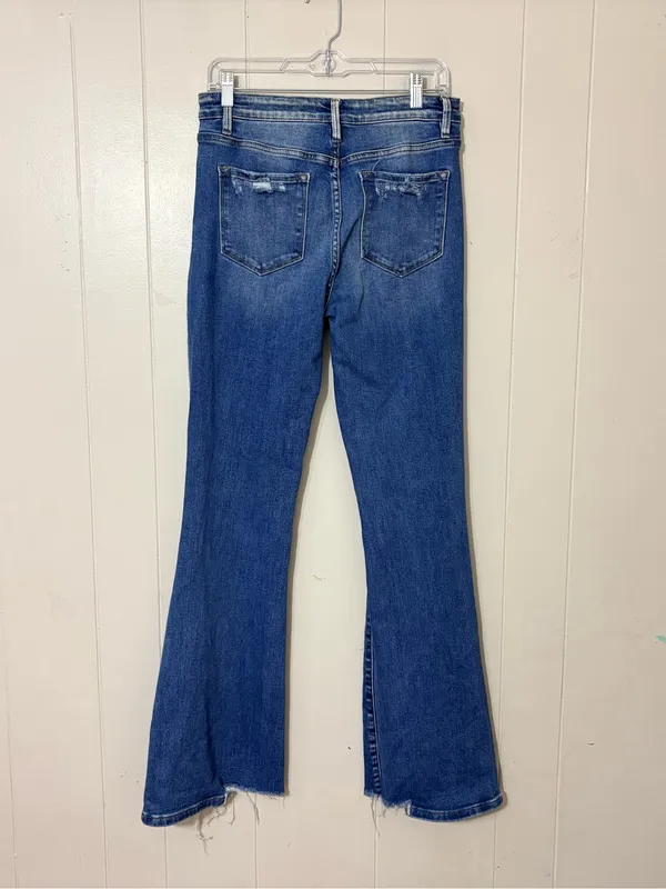 Vervet Flying Monkey High Rise Flare Jeans Womens 29 Distressed Raw Hem Stretch Blue - Image 5