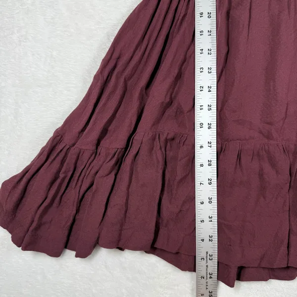 Rachel Pally Burgundy Ruffle Bell Sleeve Mini Dress XS Maroon Button Front‎ Boho - Image 6