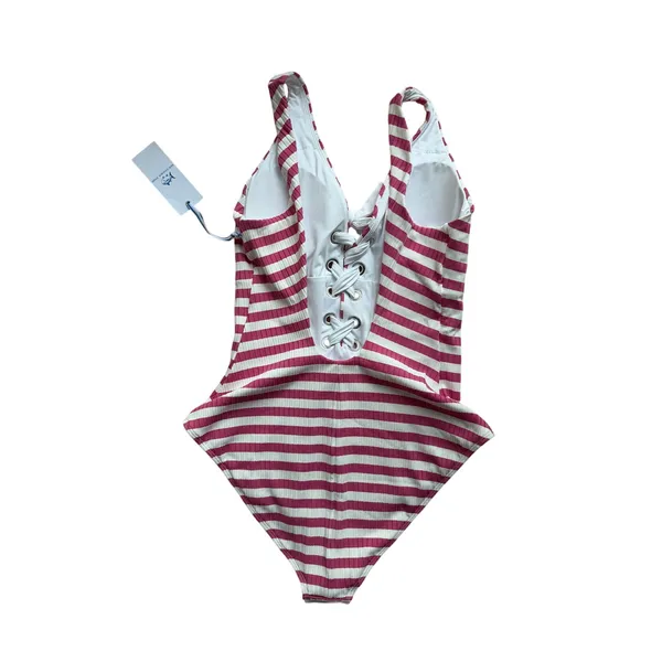 Southern Tide Very Berry Pink Stripe Lace Front One Piece Swimsuit M NWT - Image 2