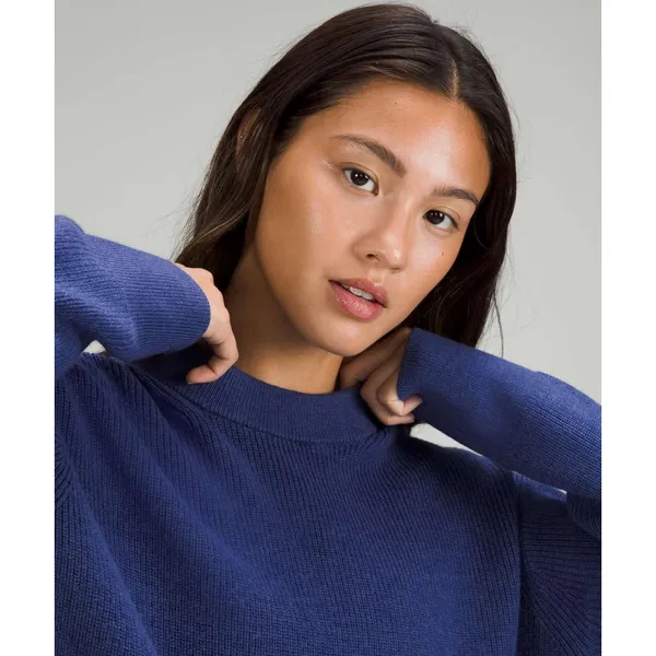Lululemon Sweater Size XL Merino Wool-Blend Ribbed Crewneck Heathered Blue Thick - Image 5