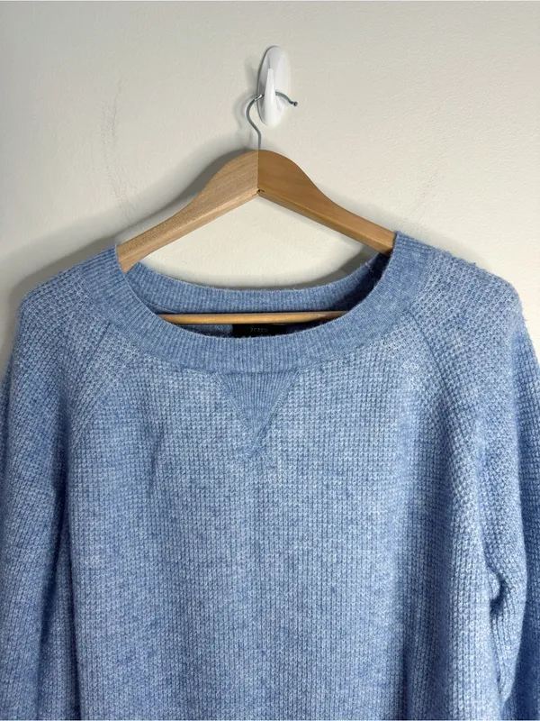 J. Crew Heathered Light Blue Waffle Knit Wool & Alpaca Blend Crew-neck Sweater S - Image 5
