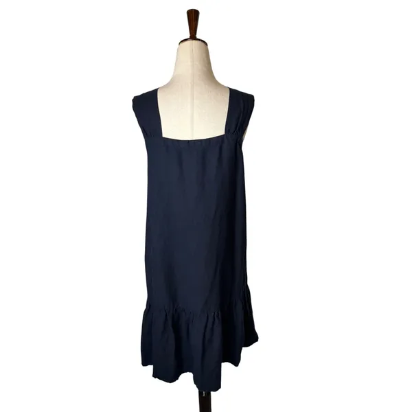 LOFT Square Neck Flounce Dress Women Small Black Linen Blend Trapeze Mini Preppy - Image 3