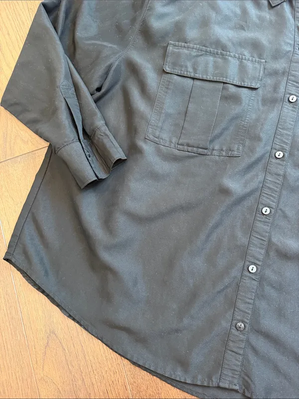Old Navy Black Button-Front Oversized Long Sleeve Shirt XL - C10-034 - Image 4