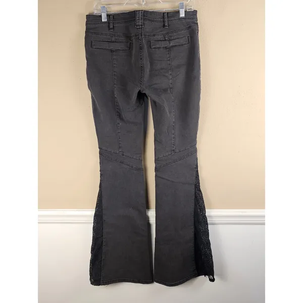 Free People Womens Washed Out Black Lace Inset Flare Jeans‎ 31 - Image 2