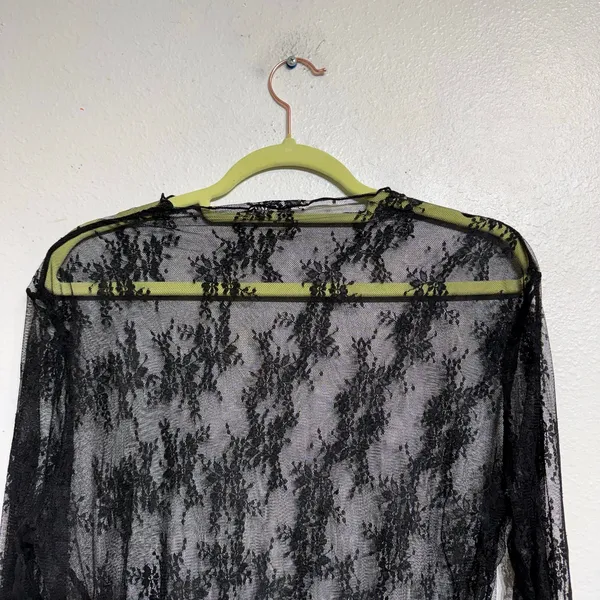 Black Lace Sheer Long Sleeve Boatneck Top Sz L NWT - Image 11