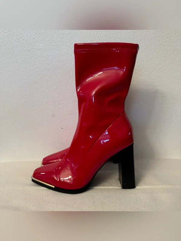 Dream Paris Patent Heeled Boots Red & Black US 7 - Image 4