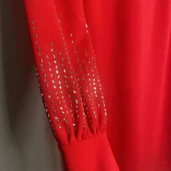Calvin Klein Red Beaded Sleeve‎ Sheath Midi Dress Size 6 Holiday Party Cocktail - Image 2