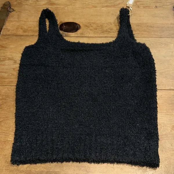 SKIMS Black Fuzzy Tank Top Vest Sleeveless Cozy Knit Size Large/X-Large - Image 4