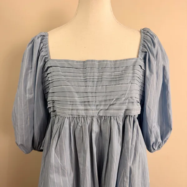 Abercrombie & Fitch Emerson Poplin Pin Stripe Puff Sleeve Mini Dress Size Large - Image 6