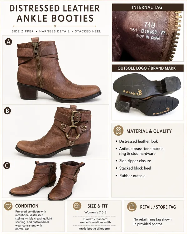 792 Cole Haan G Series Moto Harness Brown Leather Ankle Boots Women’s 7.5 Medium - Image 13