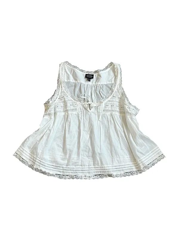 White Cotton Eyelet Lace Top Tie Front Cottagecore Dainty Feminine Prairie - Image 2