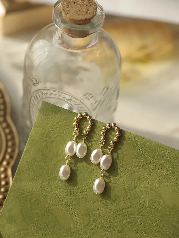 White Pearl Long Tassel Dangle Drop Earrings for Women,Elegant Pearl Earrings - Image 2