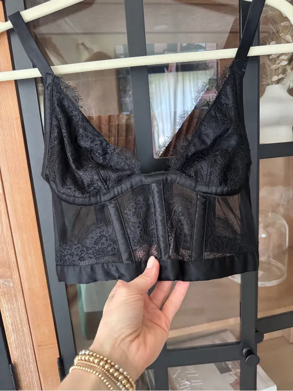 Victoria's Secret lace corset bra longline bustier structured mesh panels vneck - Image 2
