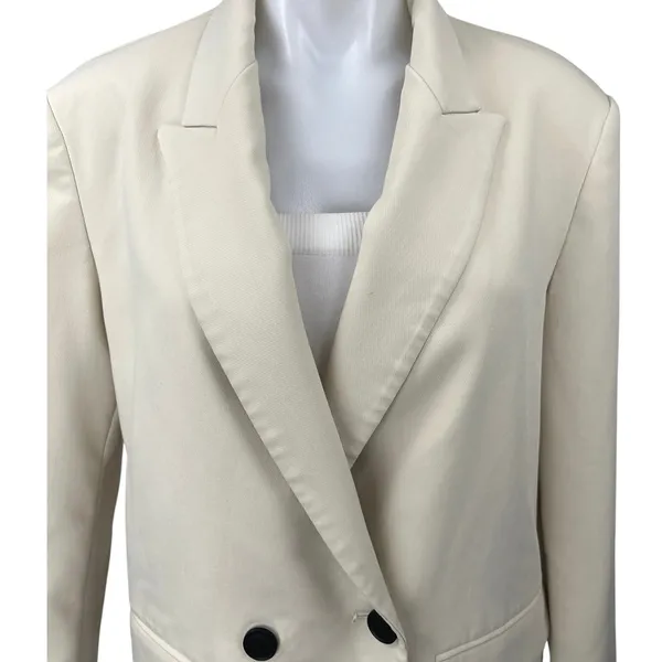 Zara Cream White Double Breasted Notch Collar Button Blazer Coat Jacket Size S - Image 3