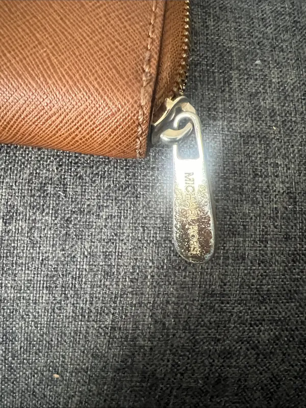 Michael Kors Tan Leather Zip Wallet with Gold Logo - Image 3