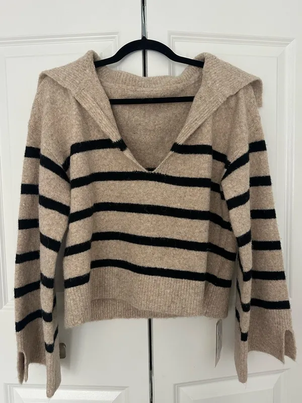 NWT Commense Oversized Striped Pullover Sweater XS Black - Image 2