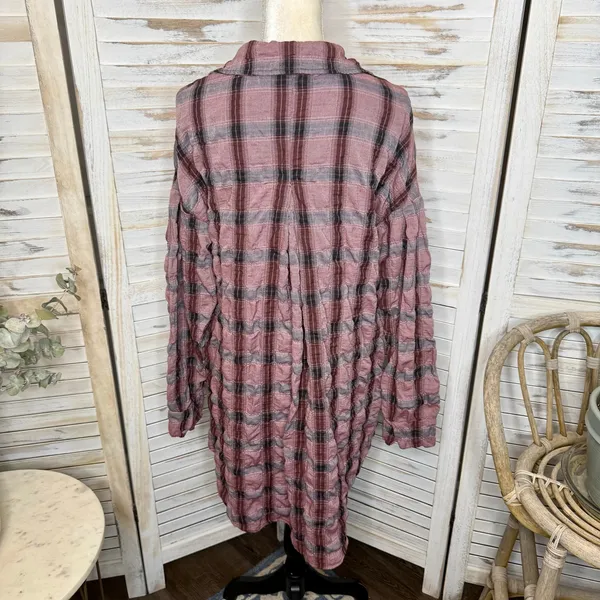 CUTLOOSE Women's XL Plaid Long Sleeve Shirtdress Maroon Burgundy Y2K Grunge - Image 5