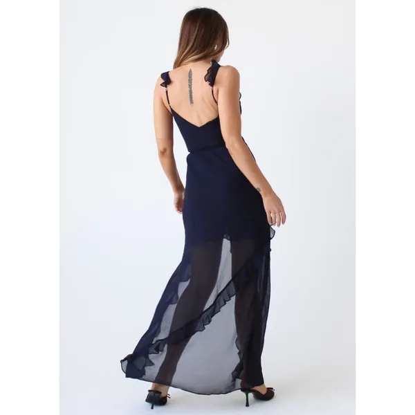 NWT Rumored Just Like Heaven Maxi Dress Navy Ruffled Party Gala Banquet Size S - Image 4