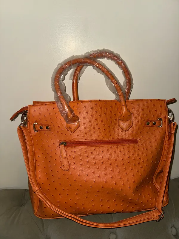 Penelope Orange Ostrich Embossed Large Satchel handbag - Image 2