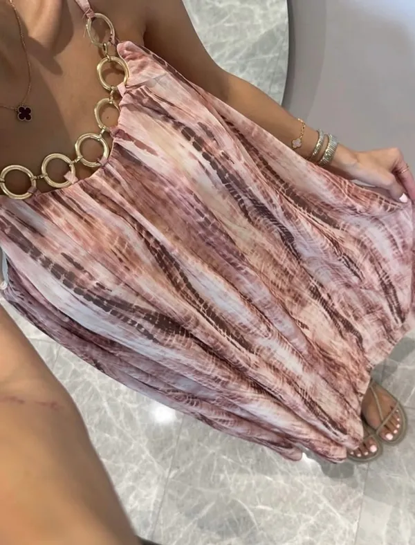 Zara maxi flowy pink summer bohemian dress with grommets - Image 2