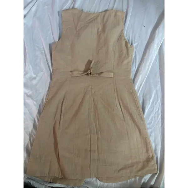 Sleeveless Button-Front Linen Blend Mini Dress in Beige - Image 6