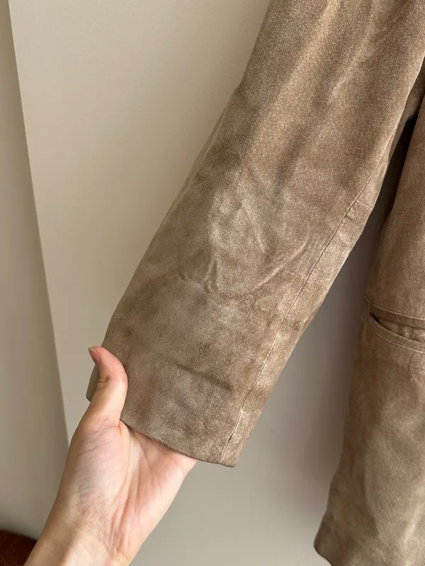 L.L. Bean Tan Suede Blazer Jacket, Fall Outerwear, Size 10 Petite - Image 4