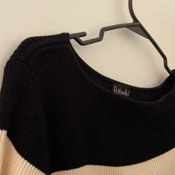 Rafaella Black and Cream Striped 3/4 sleeve Top Size L - Image 3