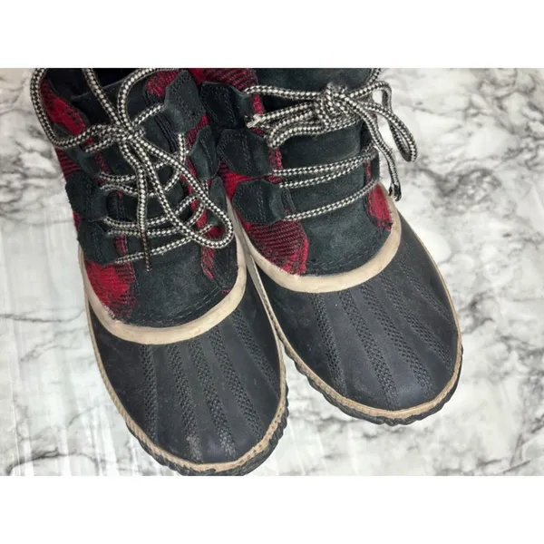 Sorel Out N’ About Plaid Buffalo Check Black Red Ankle duck Boots Lace up 8.5 - Image 9