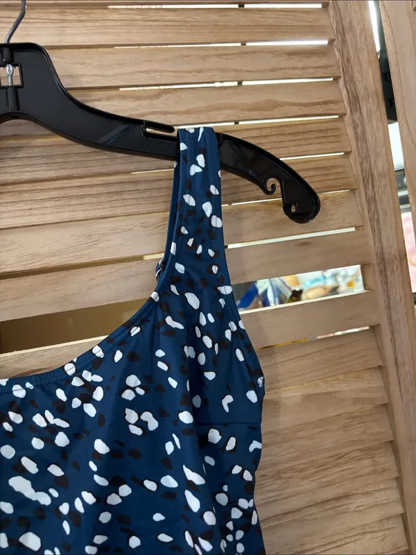 Navy Blue Ruched Polka Dot Swimsuit Small NWOT - Image 3
