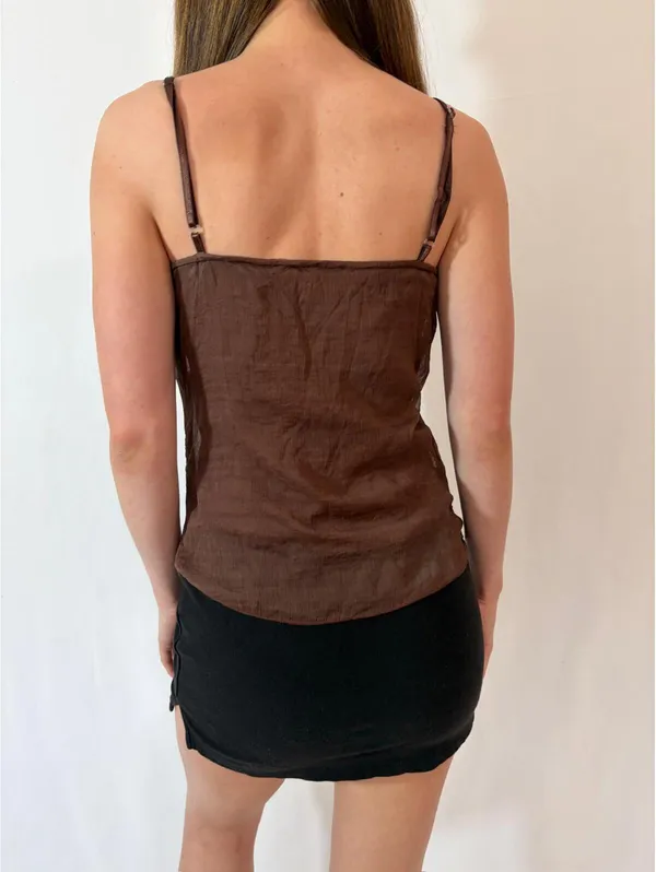 Brown Boho Floral Embroidered Rampage Cottagecore Cami - Image 8