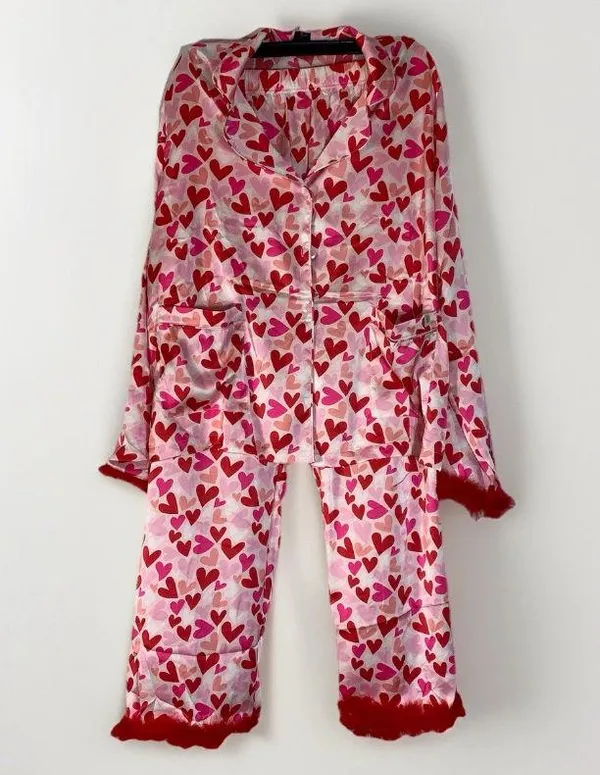 Simply Southern Red and Pink Heart Satin Pajamas size XL - Image 3