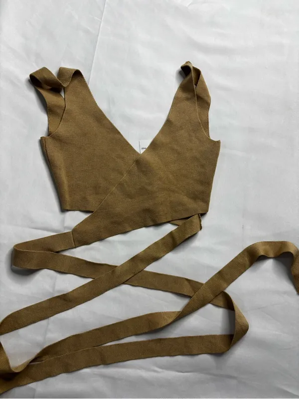 Wrap Front Crop Top in Beige Tan Size XXS - Image 2