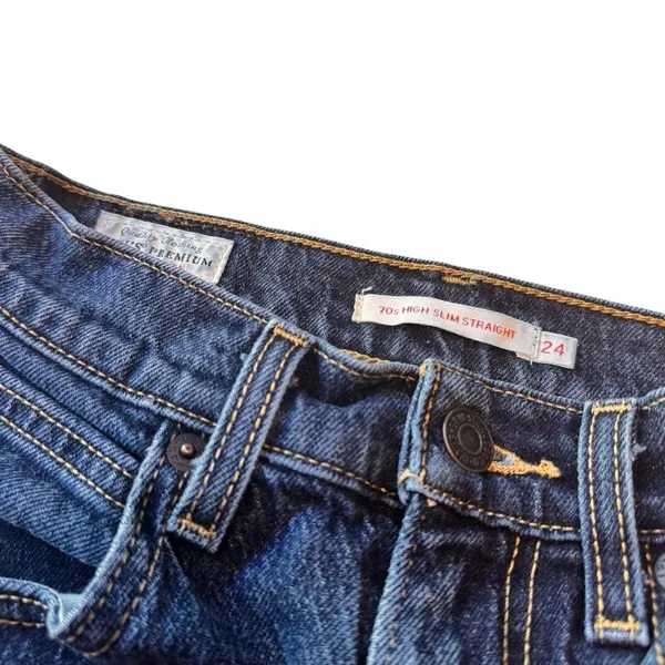 Levi’s Premium 70s High Slim Straight Jeans 23 Big E Dark Wash Button Fly Denim - Image 6