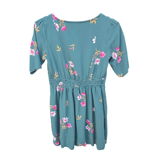 Abercrombie & Fitch Green Floral Faux Wrap Mini Dress Short‎ Sleeve Womens Small - Image 3
