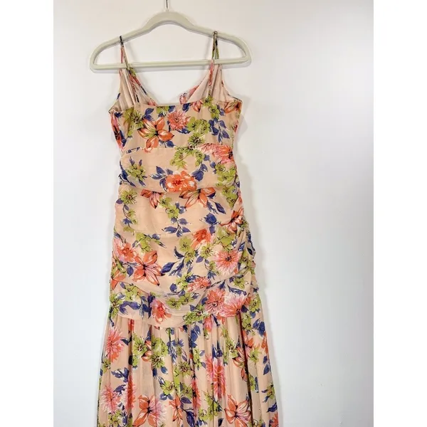 Lulus Dress Blush Pink Stunning Soiree Floral Ruched Midi V Neck Chiffon Small - Image 11