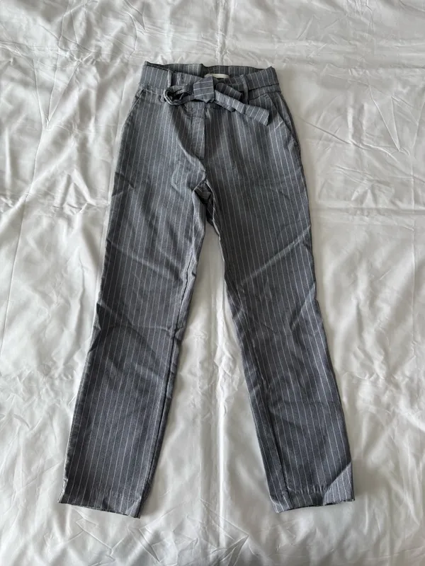 Grey Pinstripe Waist-Tie Pants - Image 2