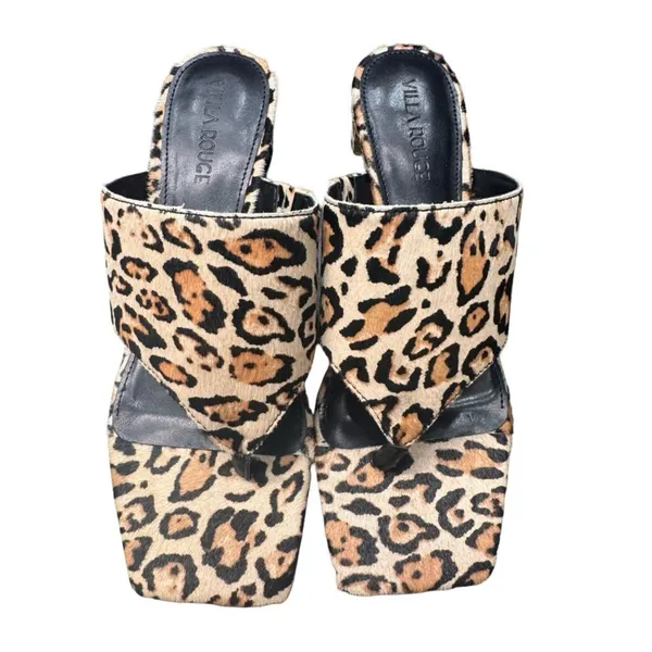 Villa Rouge Leopard Print Toe Loop Mule Sandals Women's 6.5 Low Heel New Box - Image 4