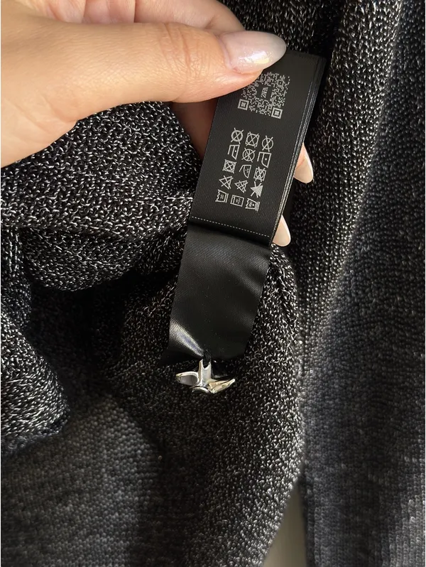 Zara Black Silver Metallic Knit Cardigan Statement Buttons Size L - Image 8