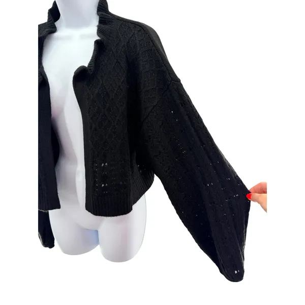 Flat White Black Metallic Cable‎ Knit Shrug Cardigan Ruffle Neck OS Cozy Luxe - Image 2