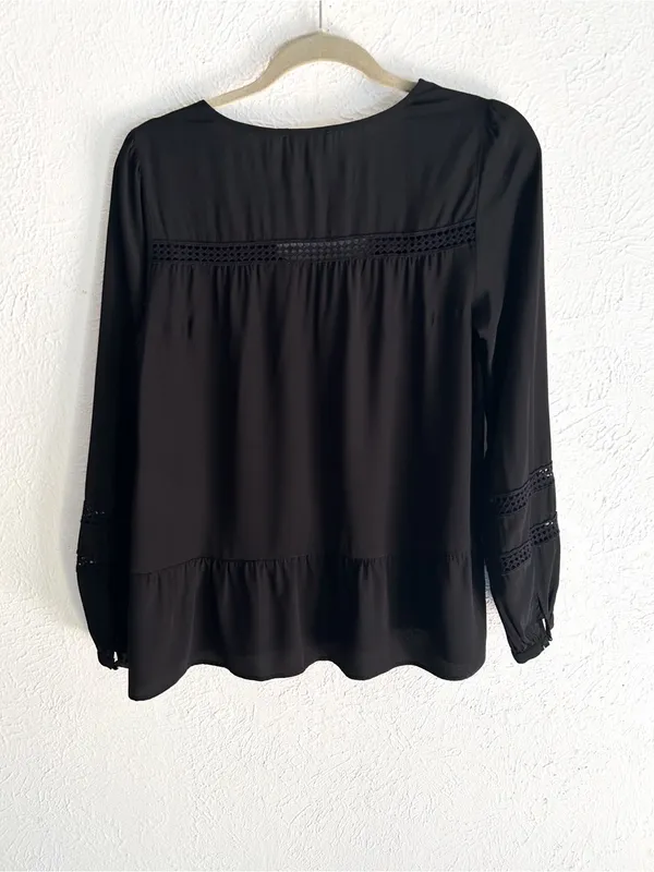Sézane Angelina Top Black 100% Silk Lace Trim Blouse Size 36 US 4 - Image 4