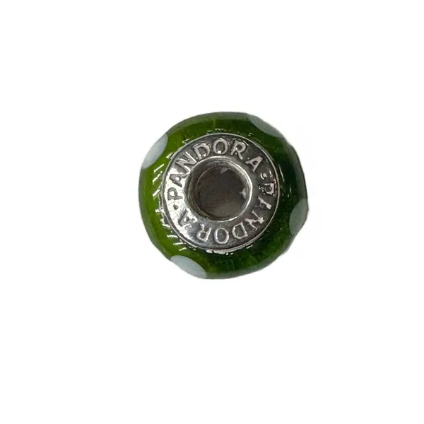 Pandora White Flowers Green Murano Glass Authentic Bead Charm - Image 4