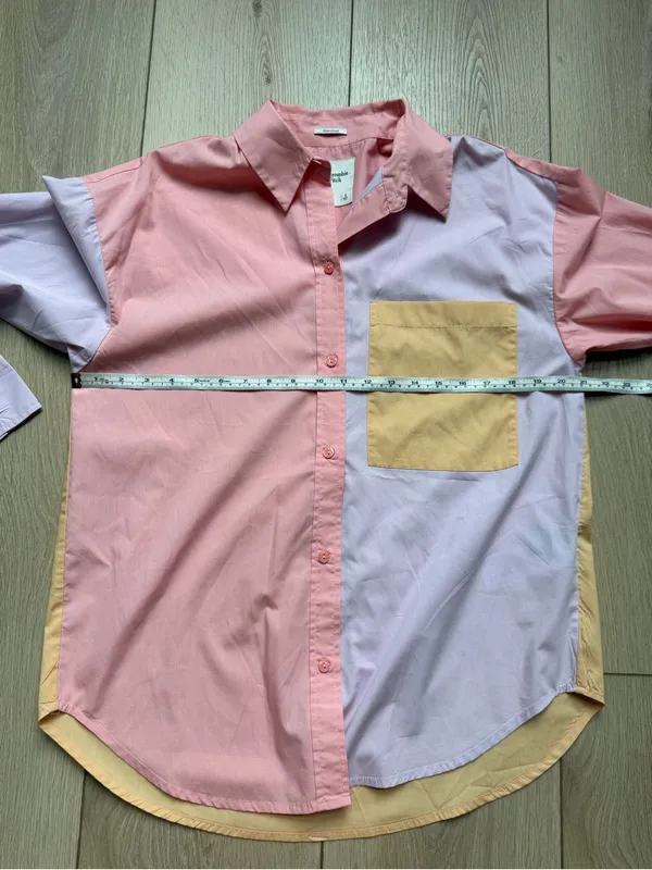 Abercrombie & Fitch Oversized Poplin Pastel Colorblock Button Up Shirt Small - Image 12