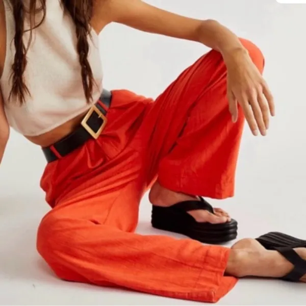 Free People | Free In You Pull On Pleated Trousers, Orange, XS - Image 2