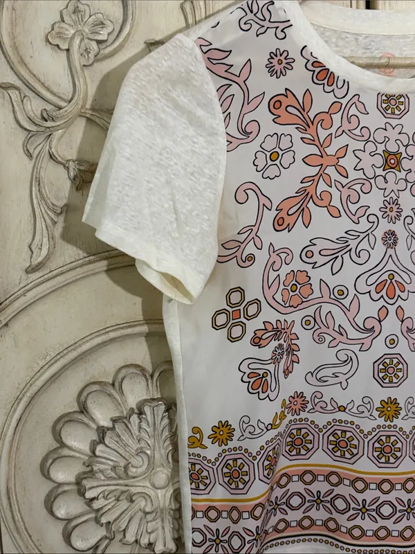 Tory Burch Kayla Mixed Media Top Silk Front Linen Back size Large Lightweight - Image 5