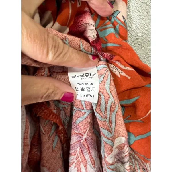 Natural Life Floral Tiered‎ Midi Dress Button Front Boho Women's Medium Orange - Image 6